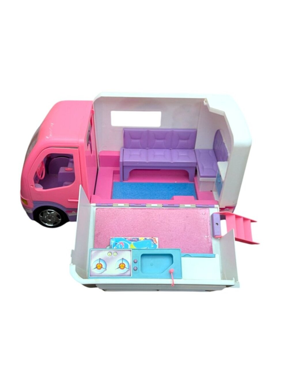 Large Pink White Camper RV Van Mobile Home for Barbie Size Dolls - Lights Up